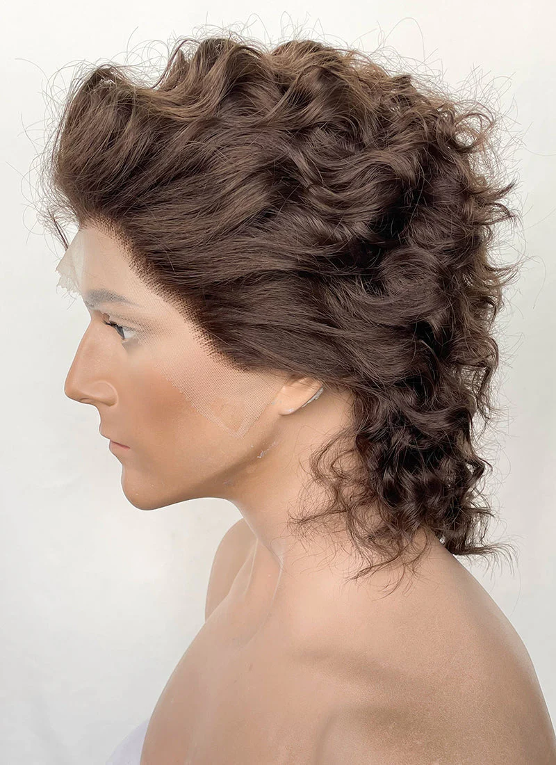 Brunette Curly Lace Front Synthetic Men's Wig LF8017 - Image 4