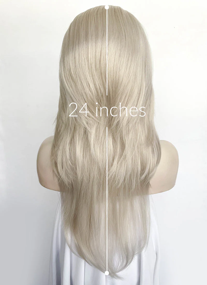 Pastel Blondish Grey Curtain Bangs Straight Lace Front Synthetic Wig LF8028 - Image 9