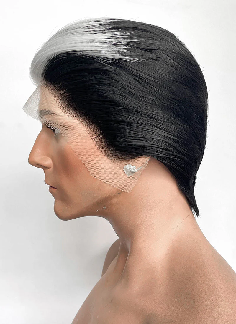 Black And White Straight Lace Front Synthetic Men's Wig LF8030 - Image 5