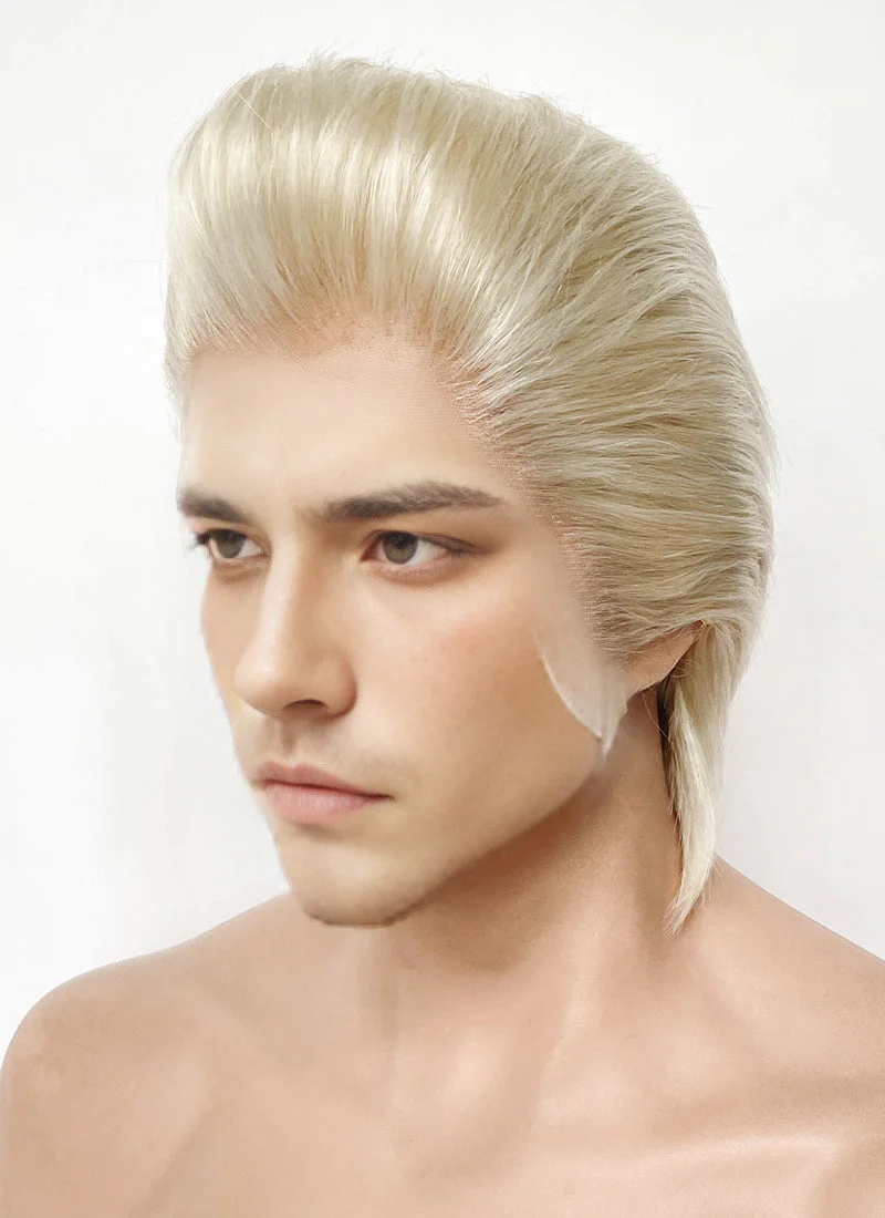 Pastel Ash Blonde Straight Slicked Back Lace Front Synthetic Men's Wig LF8037 - Image 4
