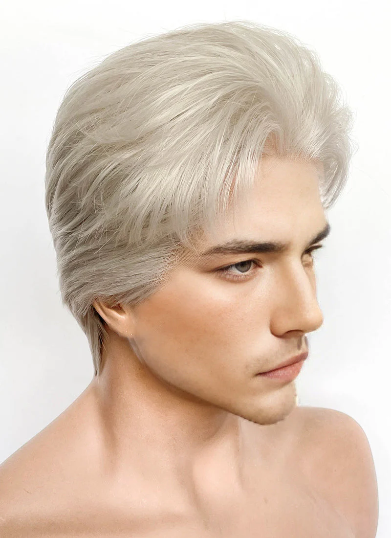 Pastel Grey Blonde Straight Lace Front Synthetic Men's Wig LF8038 - Image 3