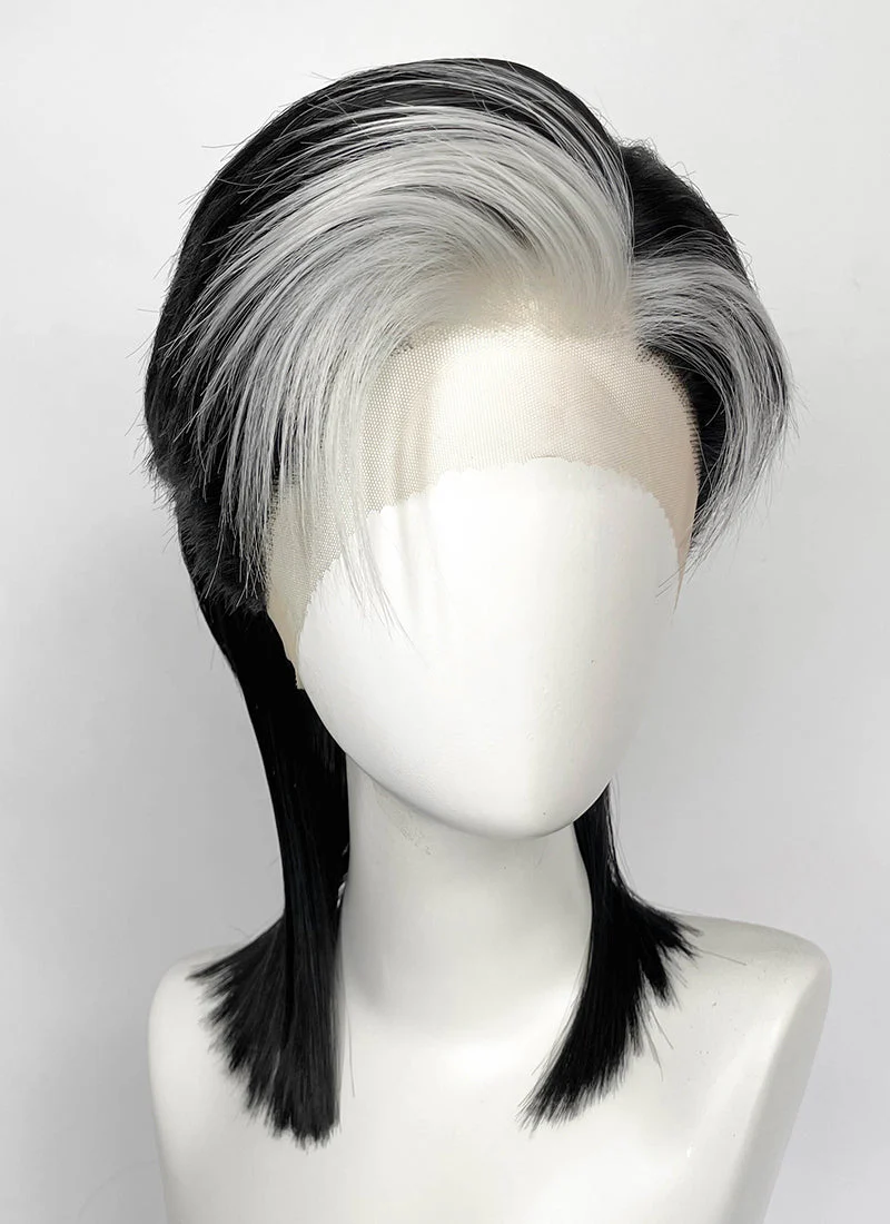 Black With Silver White Straight Lace Front Synthetic Wig LF8041 - Image 2