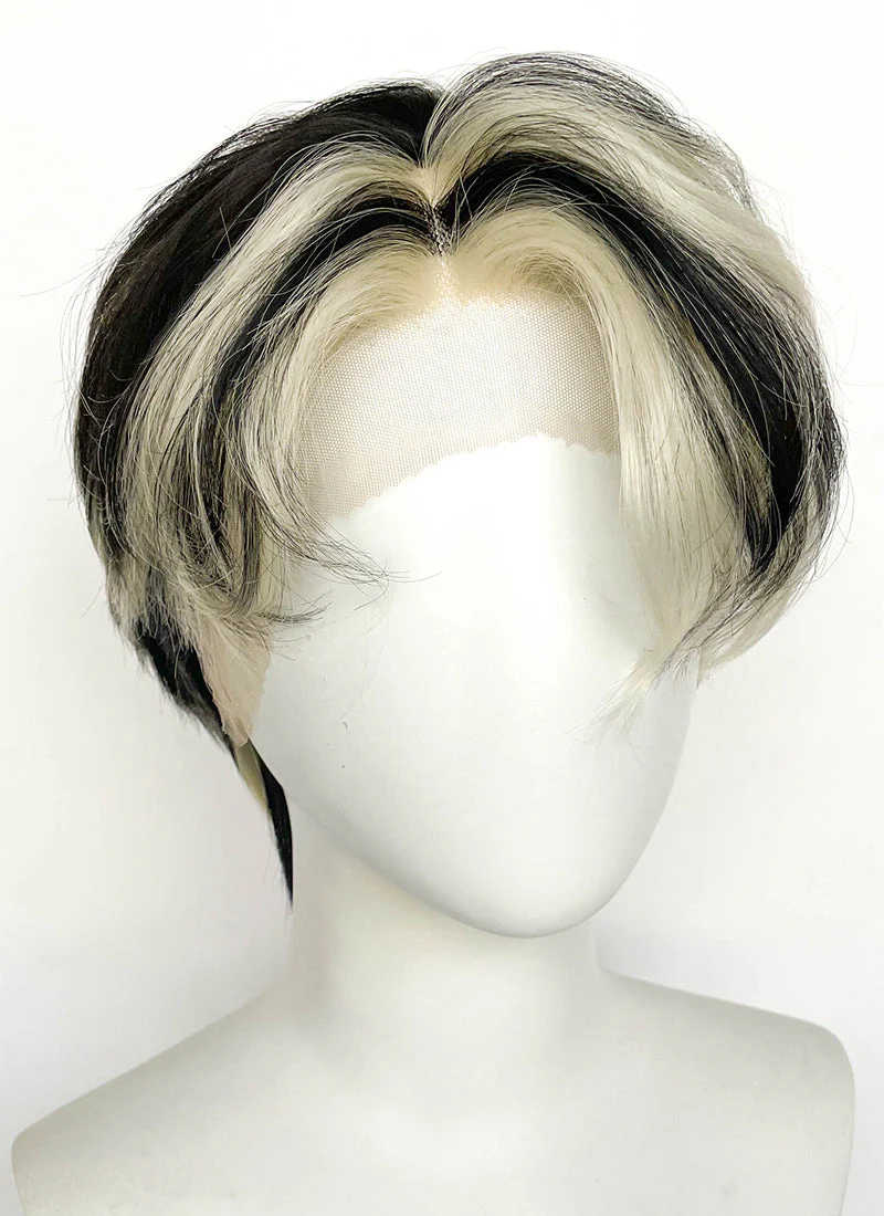 Blonde Mixed Black Straight Lace Front Synthetic Men's Wig LF8044 - Image 2
