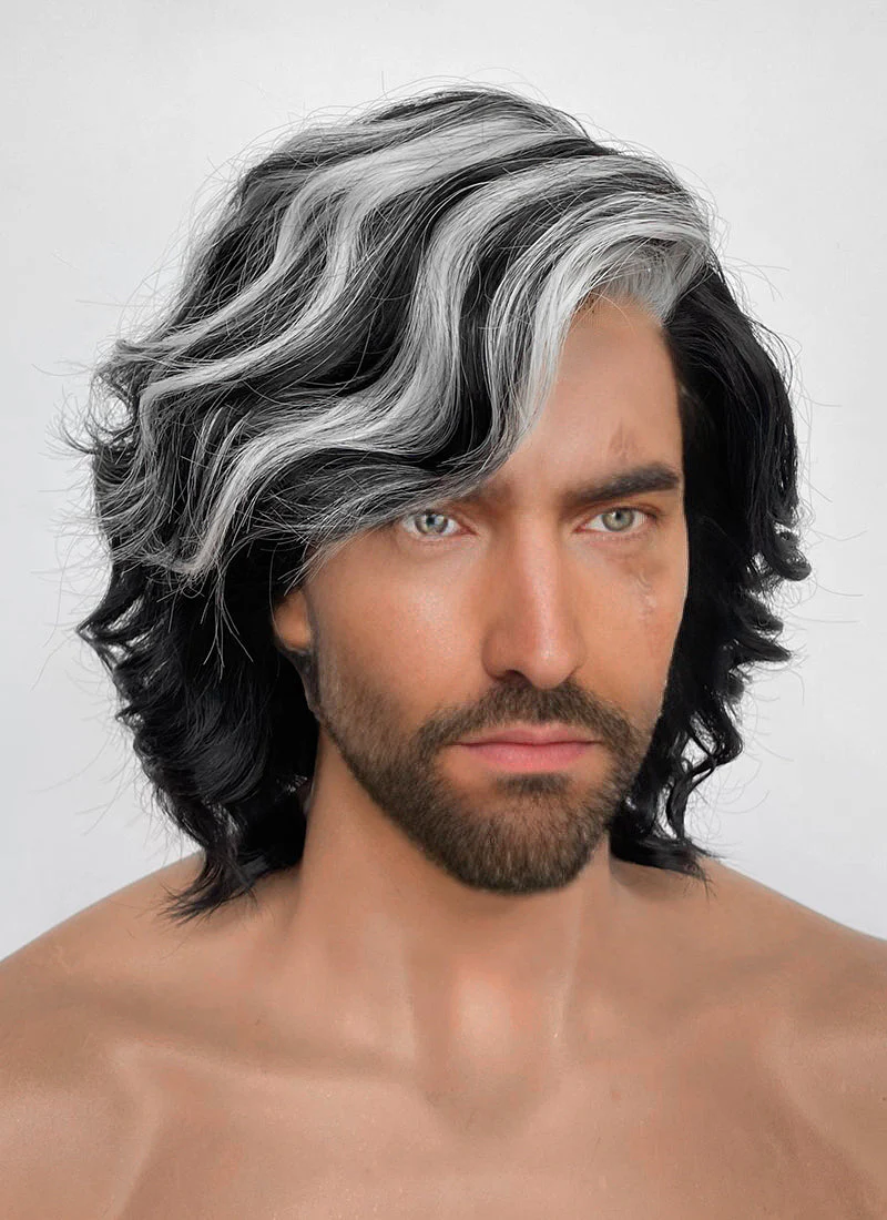 Clair Obscur: Expedition 33 Verso Black Mixed Silver Grey Wavy Lace Front Synthetic Men's Wig LF8067 - Image 4