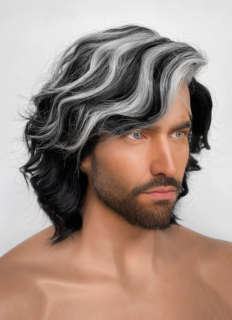Clair Obscur: Expedition 33 Verso Black Mixed Silver Grey Wavy Lace Front Synthetic Men's Wig LF8067 - Image 5
