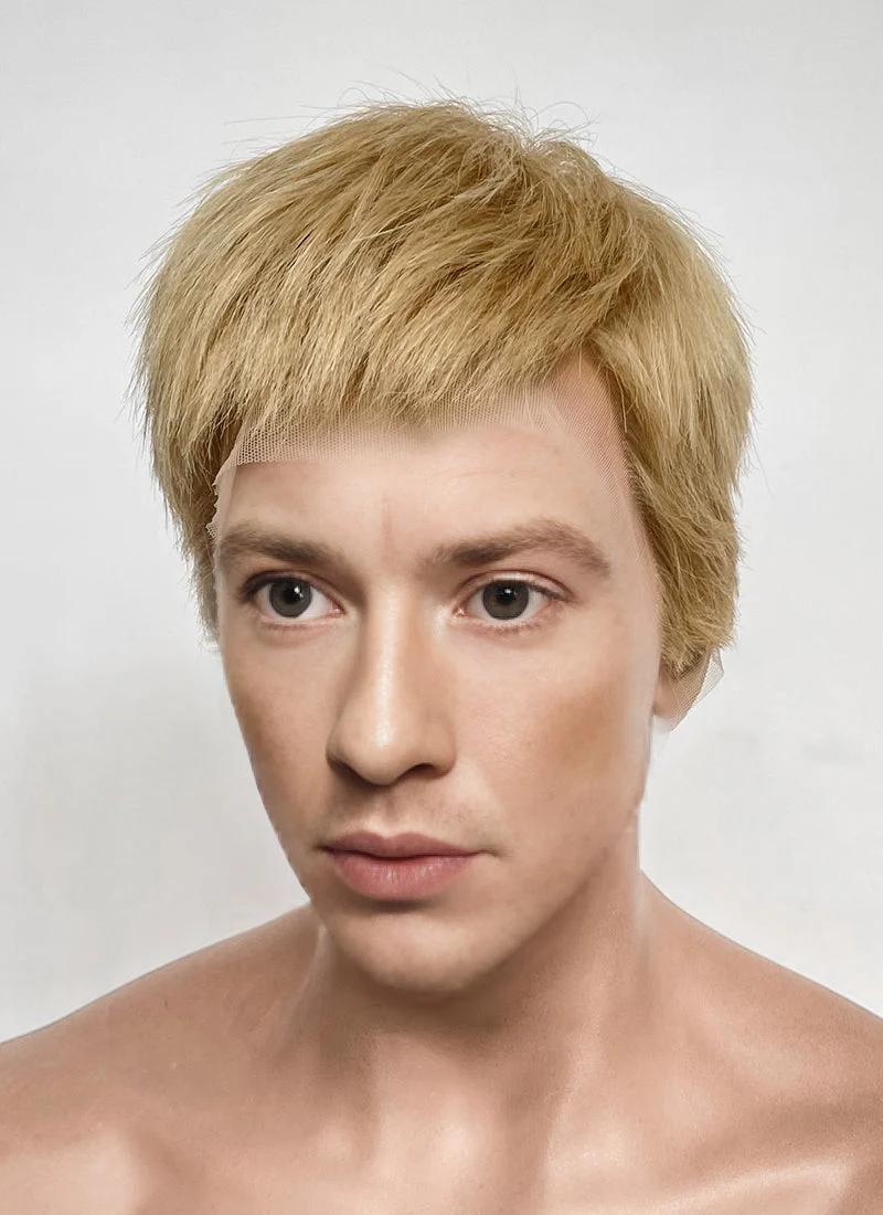 The Fantastic Four Human Torch Johnny Storm Golden Blonde Straight Yaki 13" x 6" Lace Top Synthetic Men's Wig LF8071 - Image 8