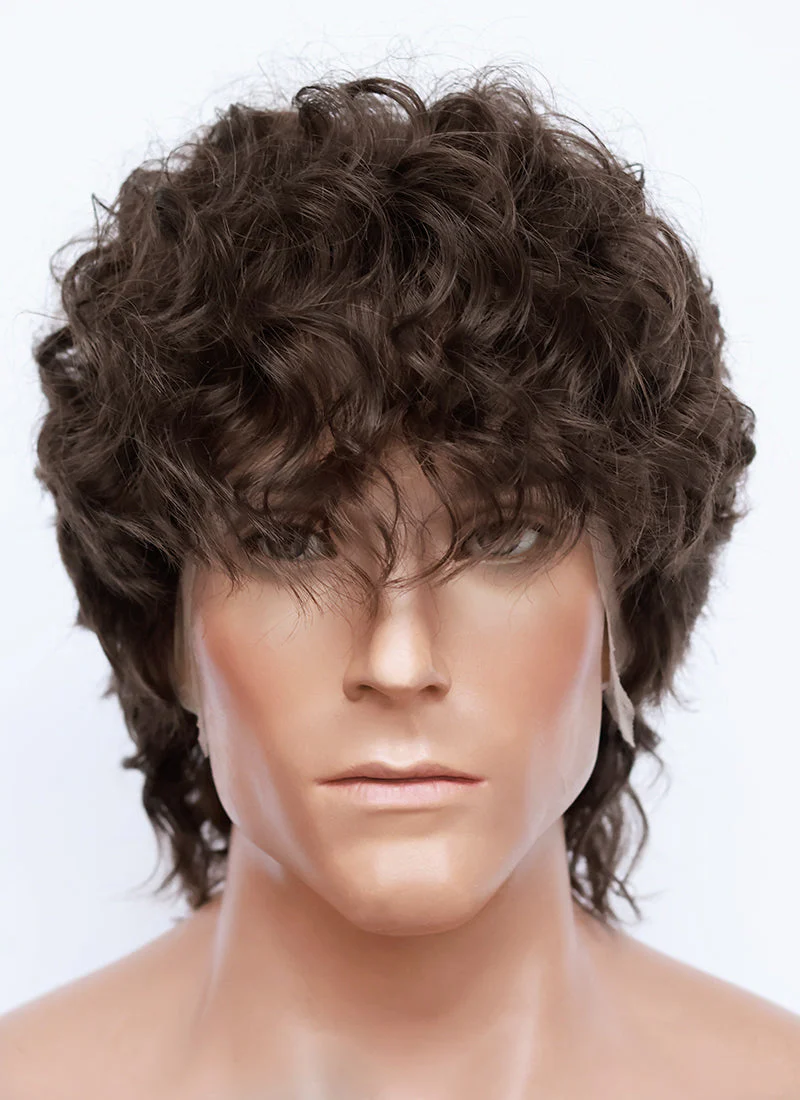 Brunette Curly Mod Lace Front Synthetic Men's Wig LF8074