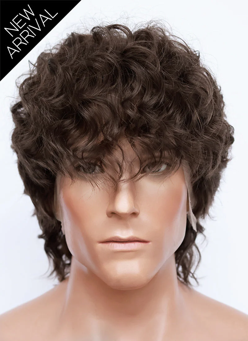 Brunette Curly Mod Lace Front Synthetic Men's Wig LF8074 - Image 2