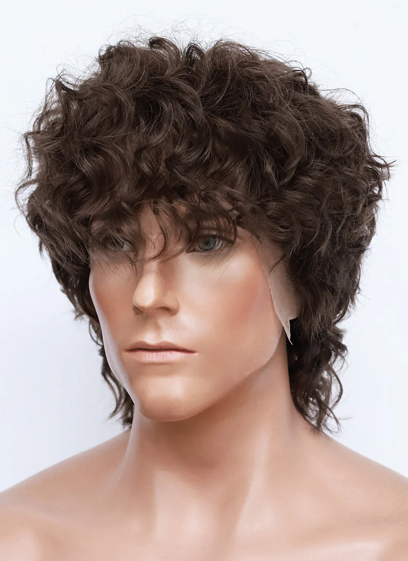 Brunette Curly Mod Lace Front Synthetic Men's Wig LF8074 - Image 3