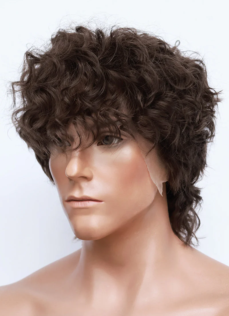 Brunette Curly Mod Lace Front Synthetic Men's Wig LF8074 - Image 4