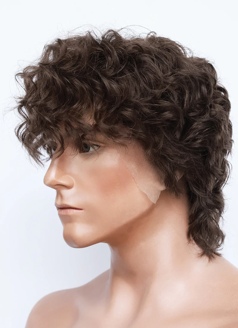 Brunette Curly Mod Lace Front Synthetic Men's Wig LF8074 - Image 5