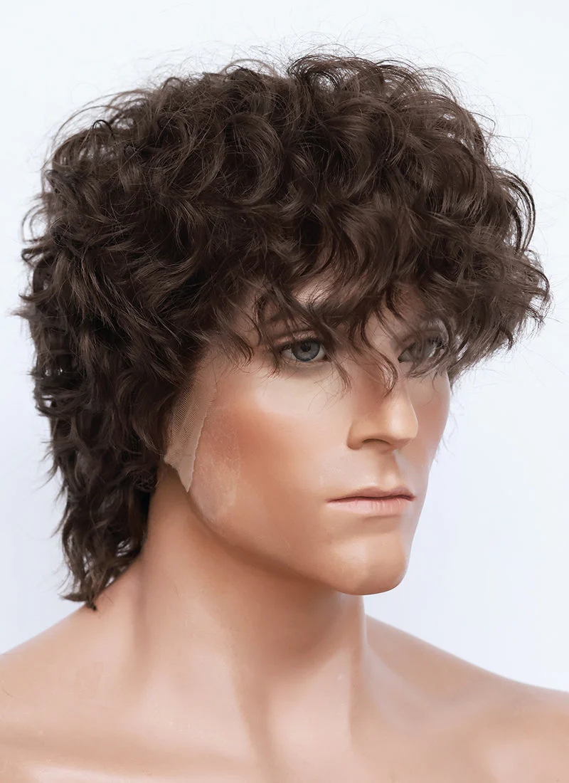 Brunette Curly Mod Lace Front Synthetic Men's Wig LF8074 - Image 6