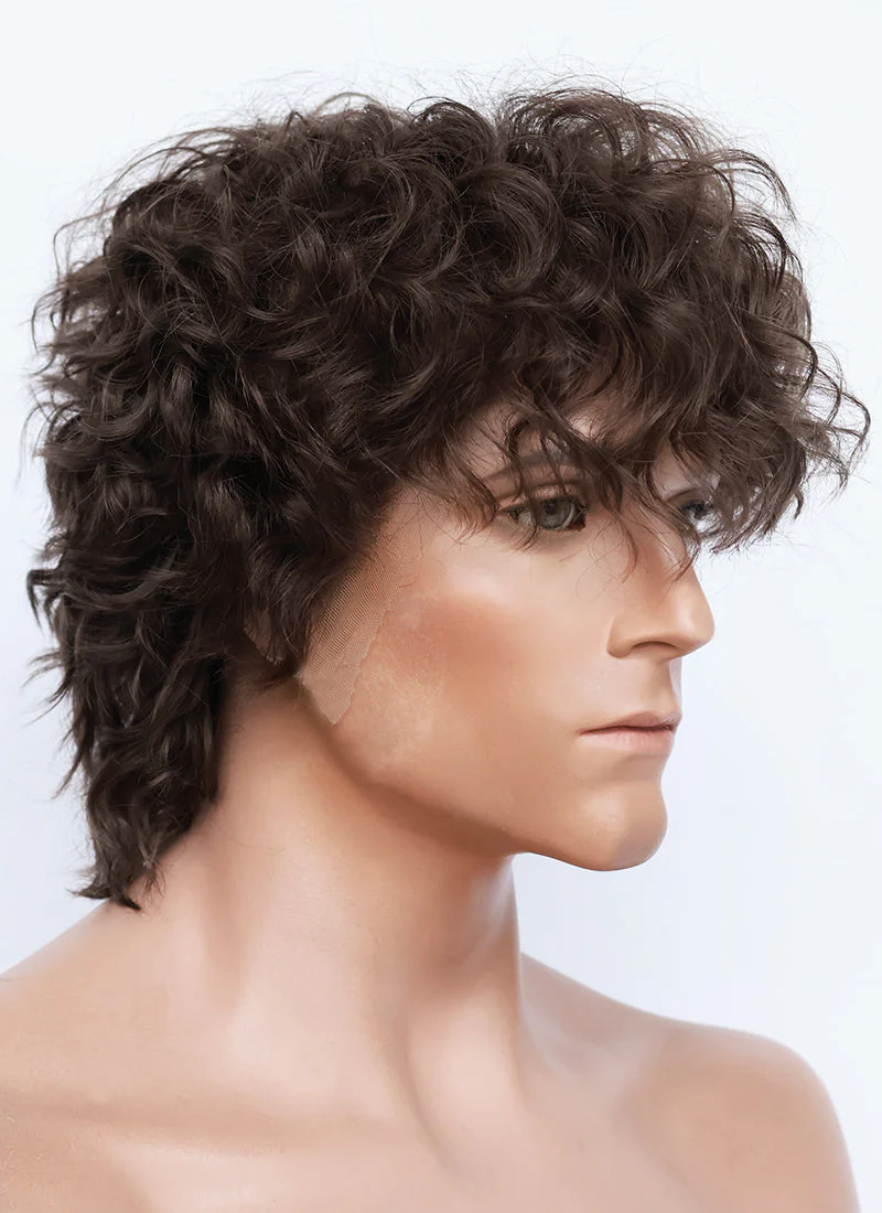 Brunette Curly Mod Lace Front Synthetic Men's Wig LF8074 - Image 7