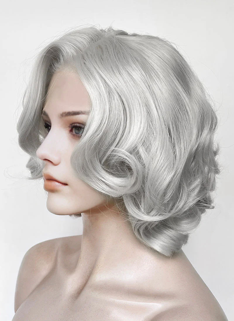 Pastel Blondish Grey Wavy Lace Front Synthetic Wig LF8087 - Image 2