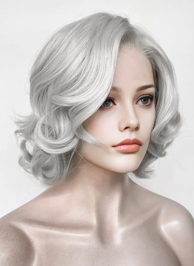 Pastel Blondish Grey Wavy Lace Front Synthetic Wig LF8087 - Image 3