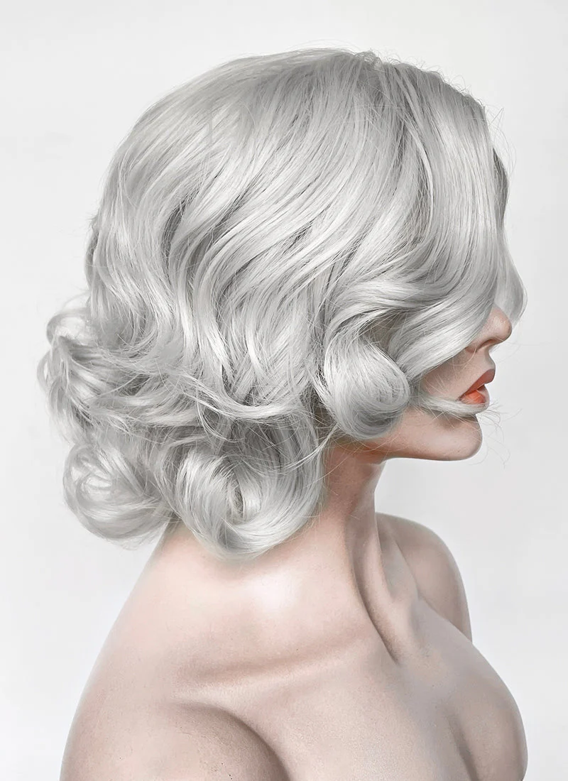 Pastel Blondish Grey Wavy Lace Front Synthetic Wig LF8087 - Image 4
