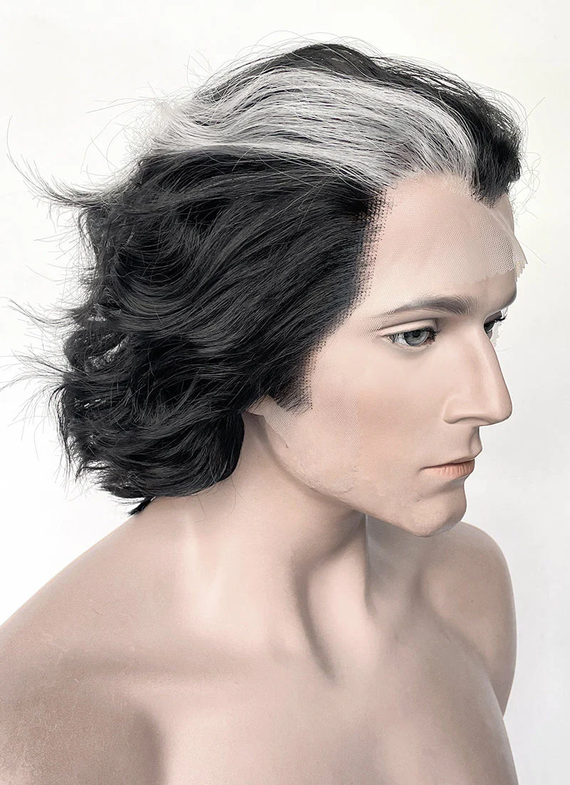 Sweeney Todd Black With Sliver Grey Wavy Lace Front Synthetic Men's Wig LF8095 - Image 3