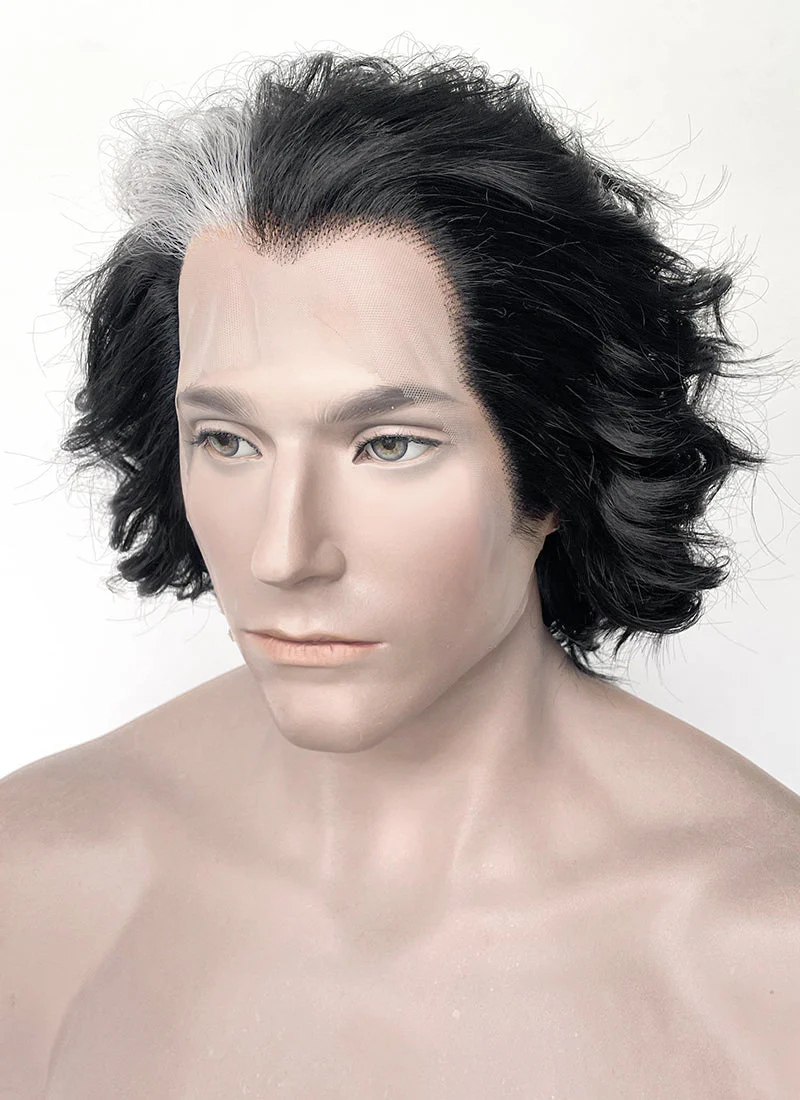 Sweeney Todd Black With Sliver Grey Wavy Lace Front Synthetic Men's Wig LF8095 - Image 4
