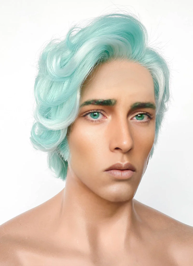Critical Role Wicander Halovar Pastel Green Mixed White Wavy Lace Front Synthetic Men's Wig LF8103 - Image 2