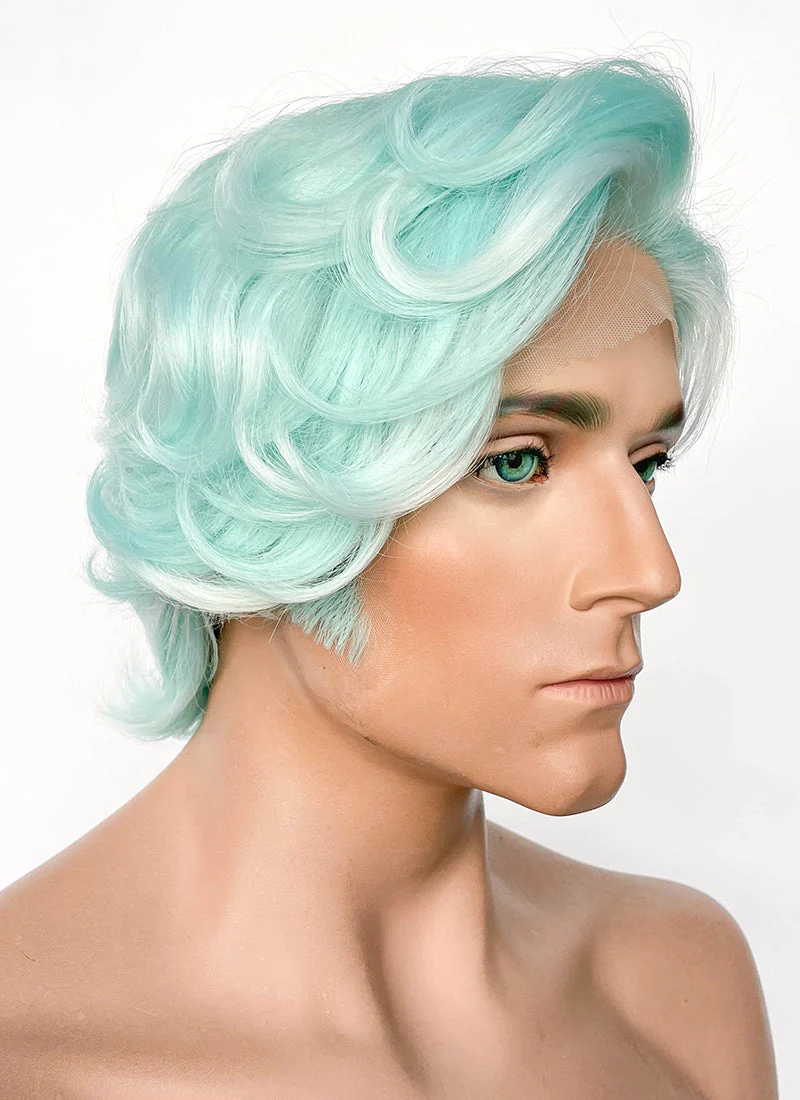 Critical Role Wicander Halovar Pastel Green Mixed White Wavy Lace Front Synthetic Men's Wig LF8103 - Image 3