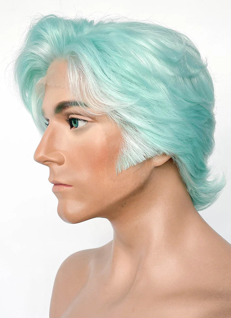 Critical Role Wicander Halovar Pastel Green Mixed White Wavy Lace Front Synthetic Men's Wig LF8103 - Image 5