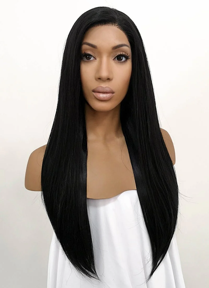 Straight Jet Black Lace Front Synthetic Wig LFB002 - Image 3