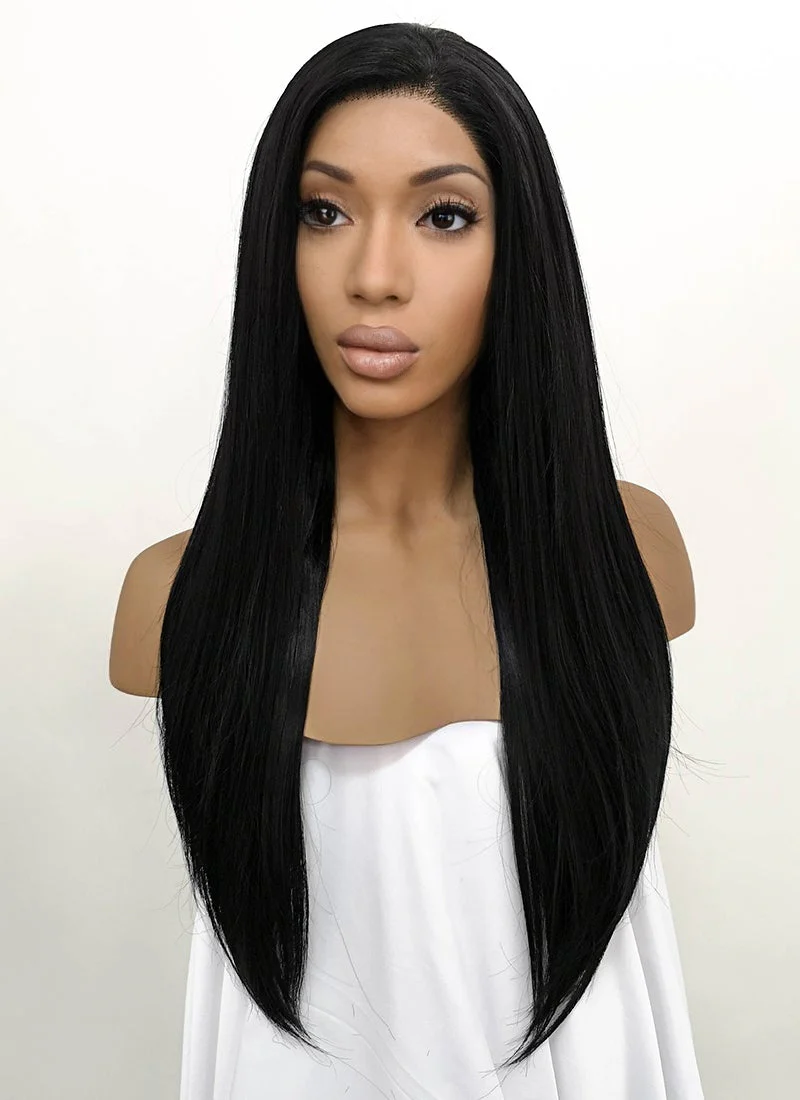Straight Jet Black Lace Front Synthetic Wig LFB002 - Image 4