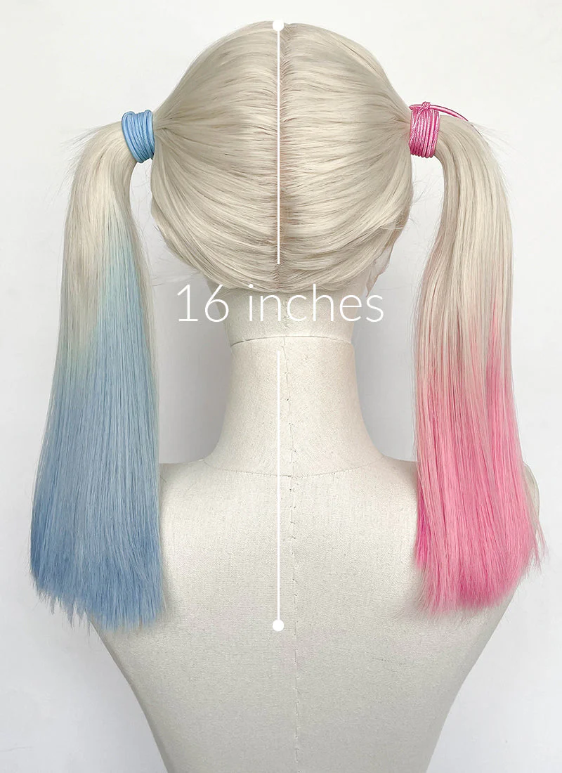Blonde Synthetic Pink Blue Ponytail Lace Front Wig LFCS293 - Image 4
