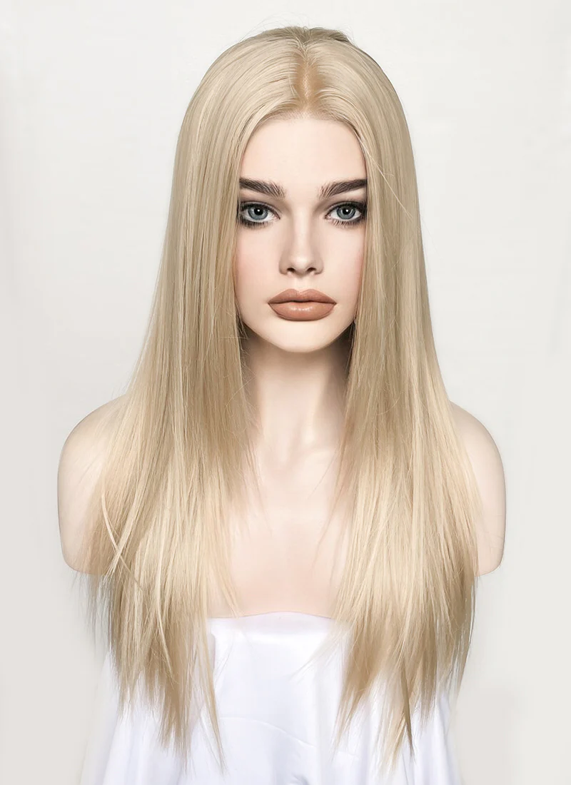 Ash Blonde Straight Layered Hush Cut Lace Front Synthetic Wig LFK5536A - Image 2