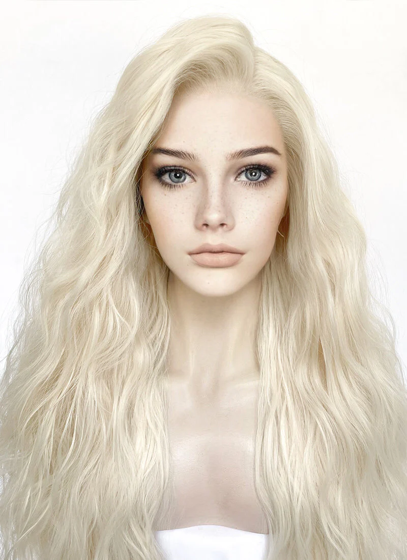 Platinum Blonde Wavy Lace Front Synthetic Wig LFK5560A - Image 2