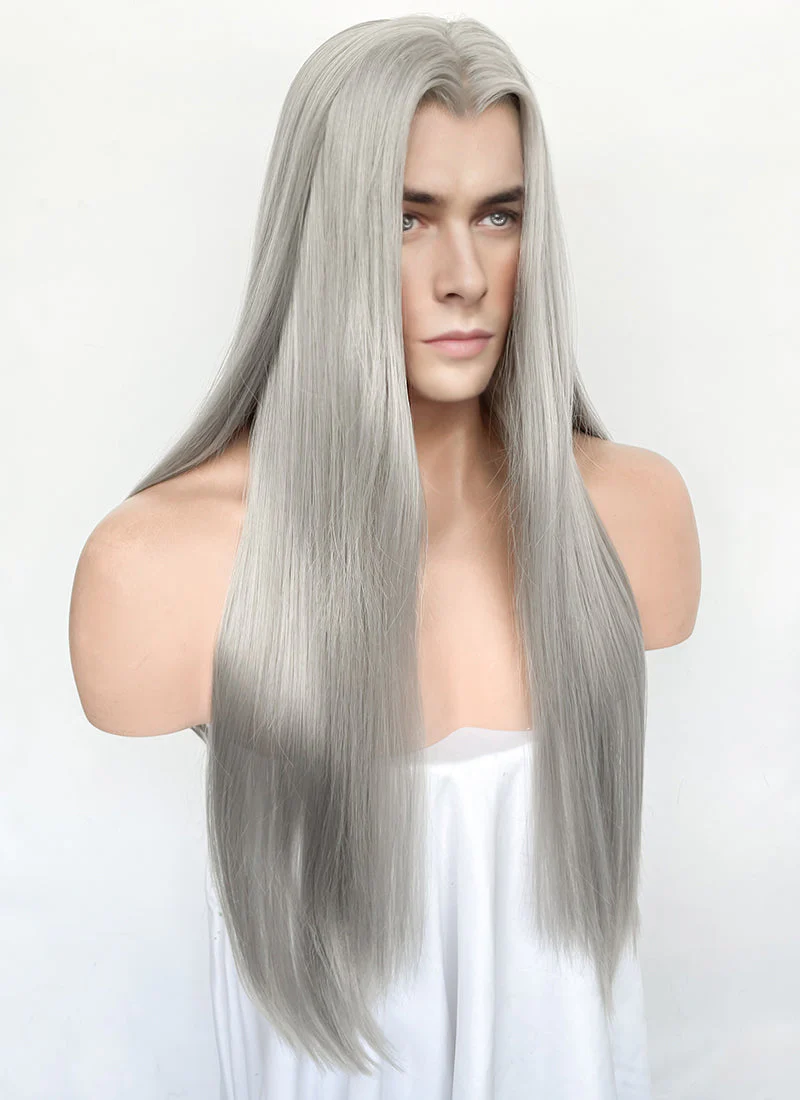 Pastel Blondish Grey Straight Lace Front Synthetic Hair Men's Wig LFM003 - Image 2