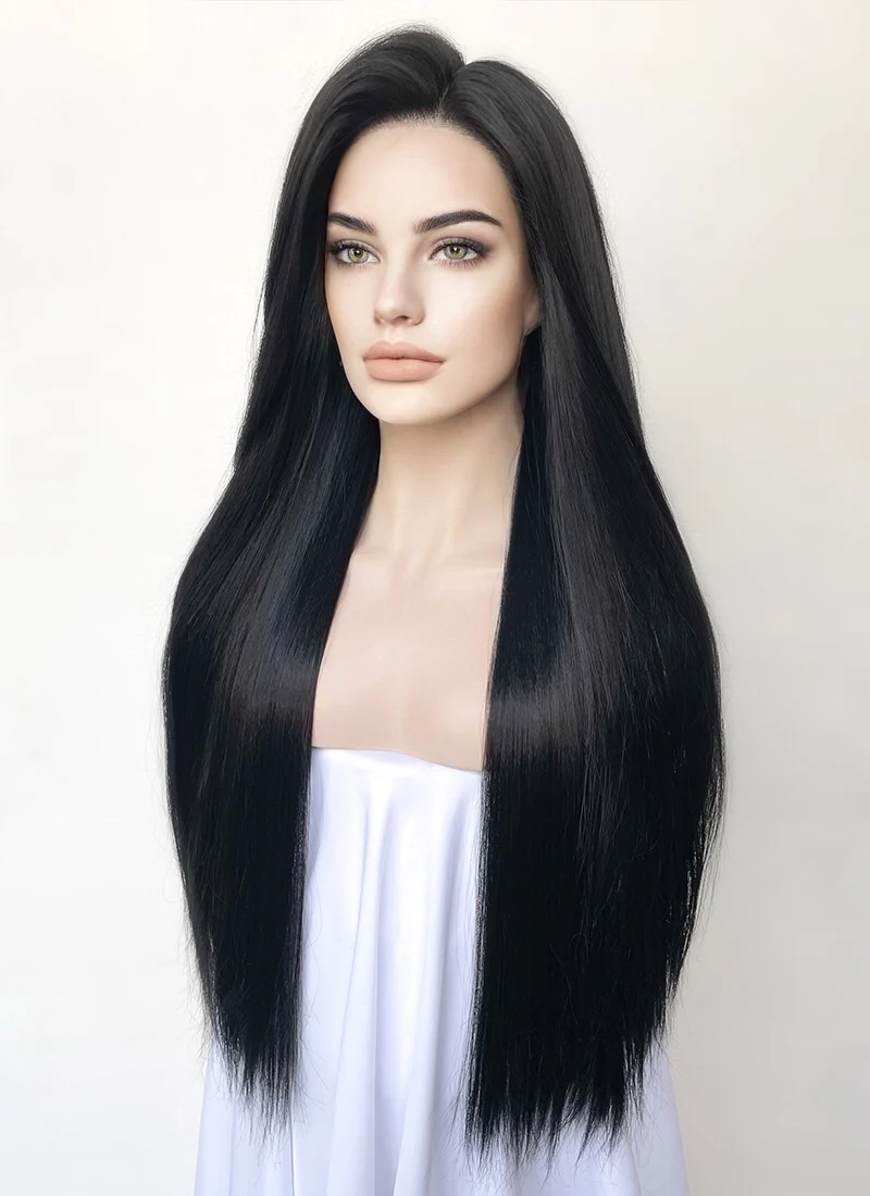 Black Straight 13" x 6" Lace Top Kanekalon Synthetic Hair Wig LFS018 - Image 3