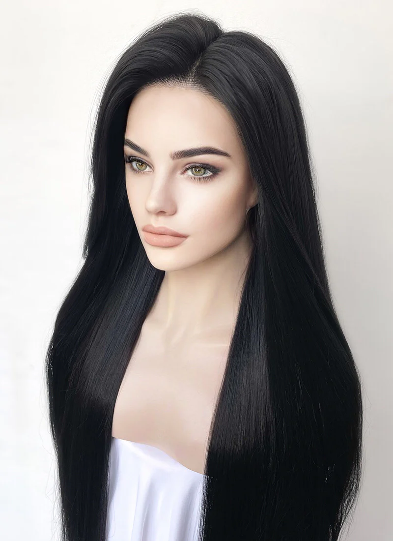 Black Straight 13" x 6" Lace Top Kanekalon Synthetic Hair Wig LFS018 - Image 4