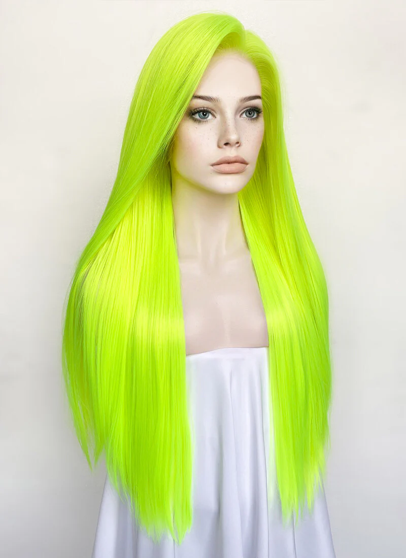 Neon Green Straight 13" x 6" Lace Top Synthetic Wig LFS020 - Image 3