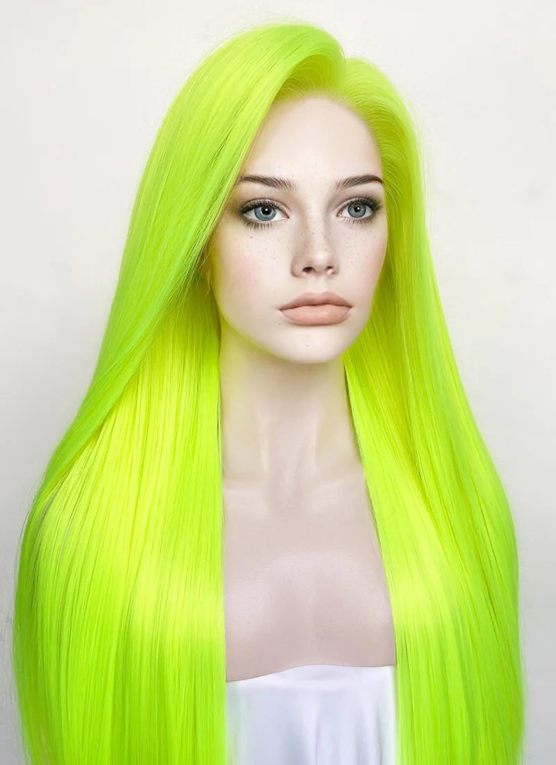 Neon Green Straight 13" x 6" Lace Top Synthetic Wig LFS020 - Image 4