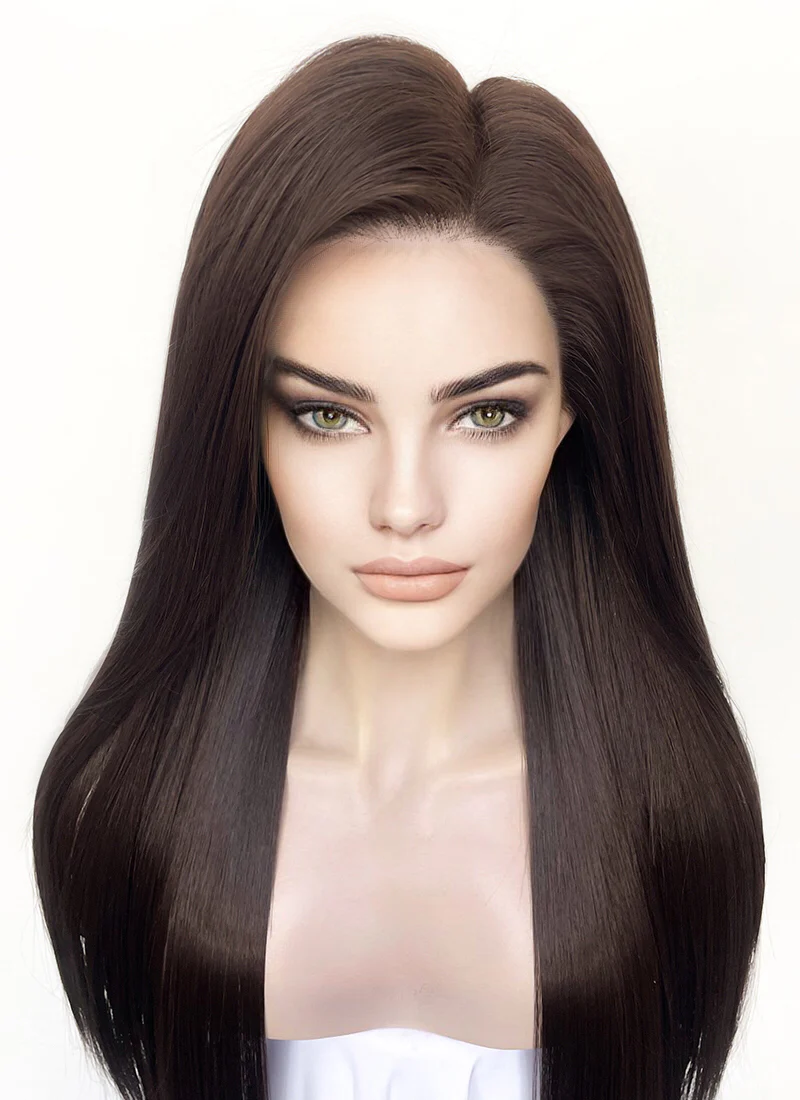 Brunette Straight 13" x 6" Lace Top Kanekalon Synthetic Hair Wig LFS027 - Image 3