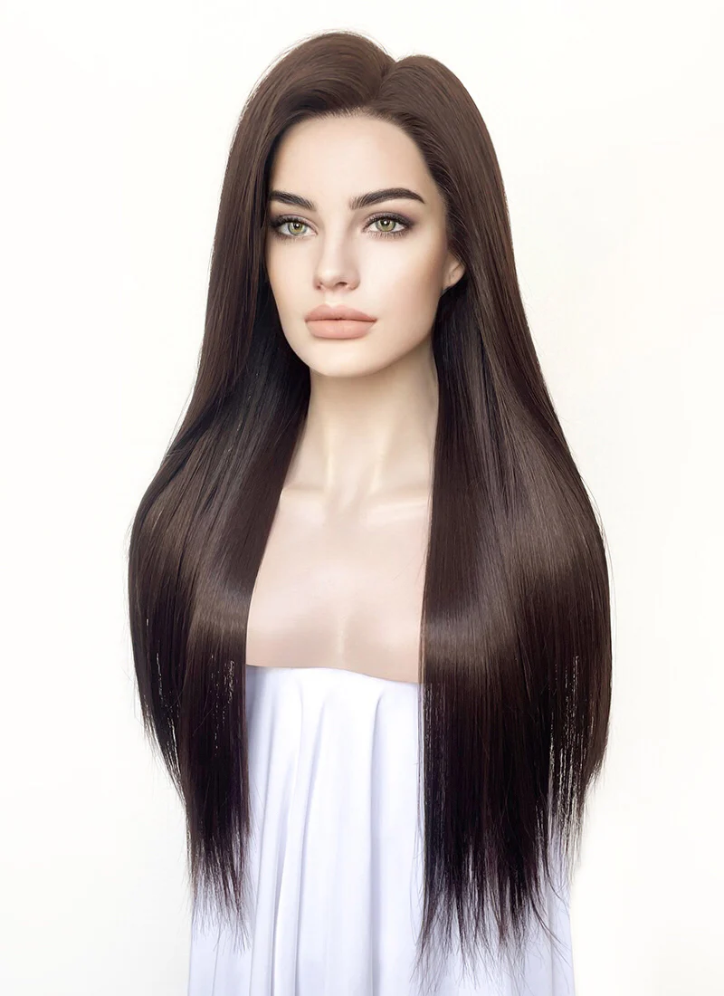 Brunette Straight 13" x 6" Lace Top Kanekalon Synthetic Hair Wig LFS027 - Image 4