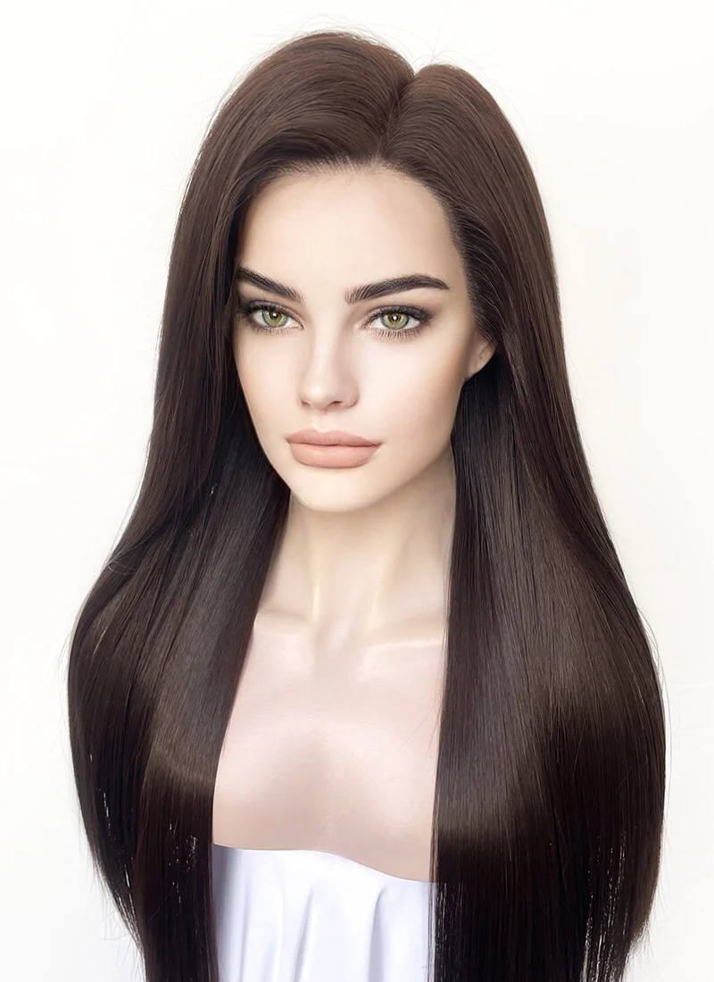 Brunette Straight 13" x 6" Lace Top Kanekalon Synthetic Hair Wig LFS027 - Image 5