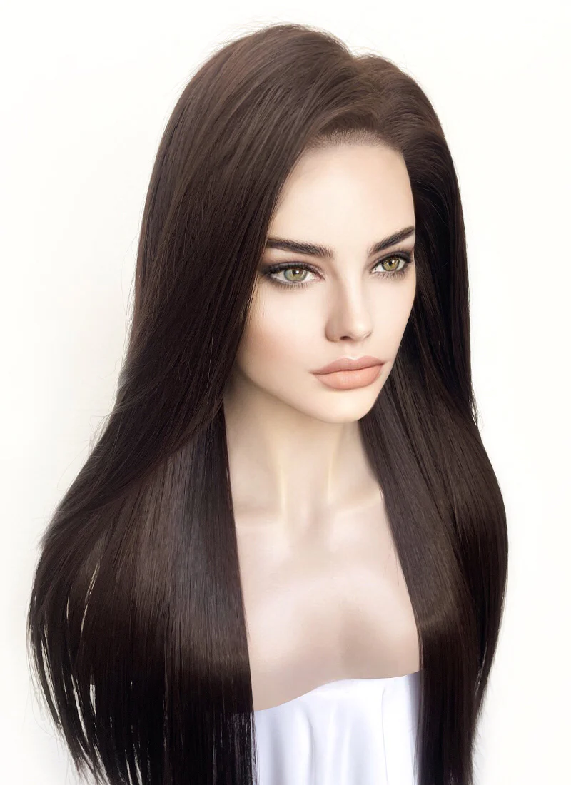 Brunette Straight 13" x 6" Lace Top Kanekalon Synthetic Hair Wig LFS027 - Image 6