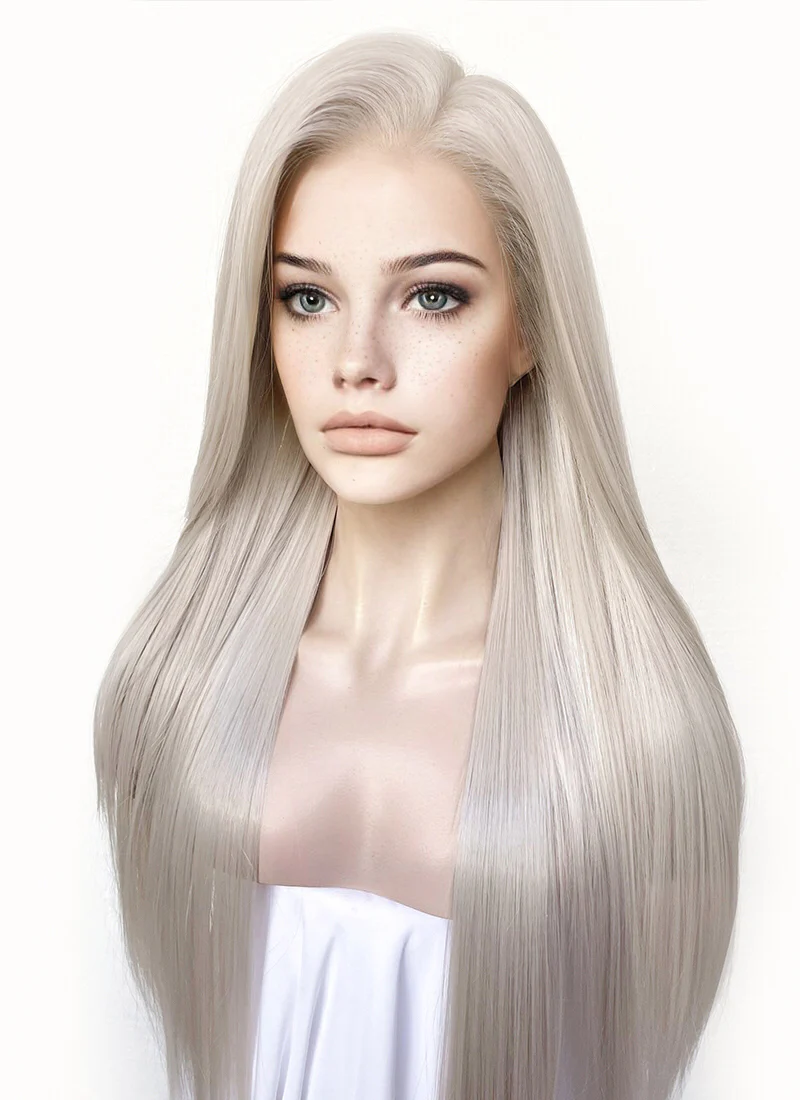 Ash Blonde Straight 13" x 6" Lace Top Kanekalon Synthetic Hair Wig LFS029 - Image 3