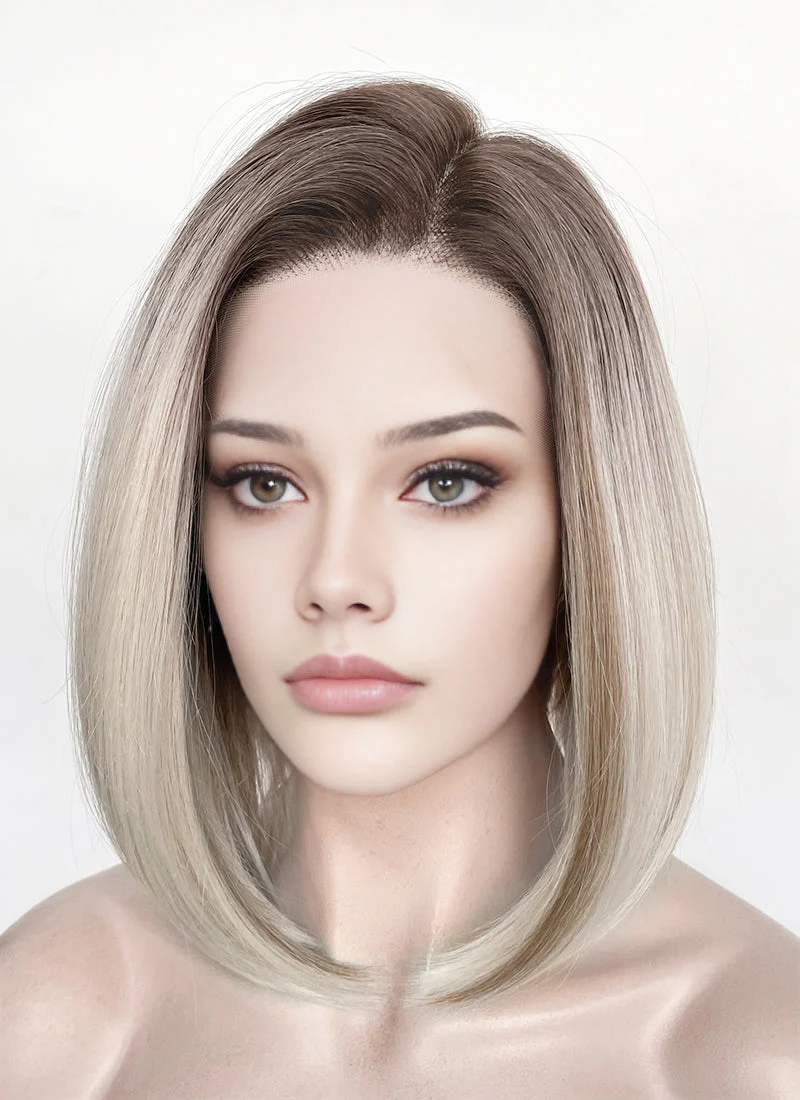 Mixed Blonde With Dark Roots Straight 13" x 6" Bob Lace Top Kanekalon Synthetic Hair Wig LFS059 - Image 4