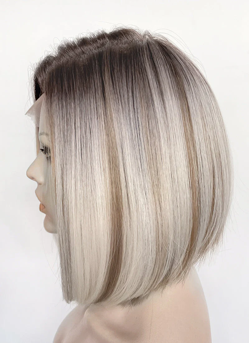 Mixed Blonde With Dark Roots Straight 13" x 6" Bob Lace Top Kanekalon Synthetic Hair Wig LFS059 - Image 5