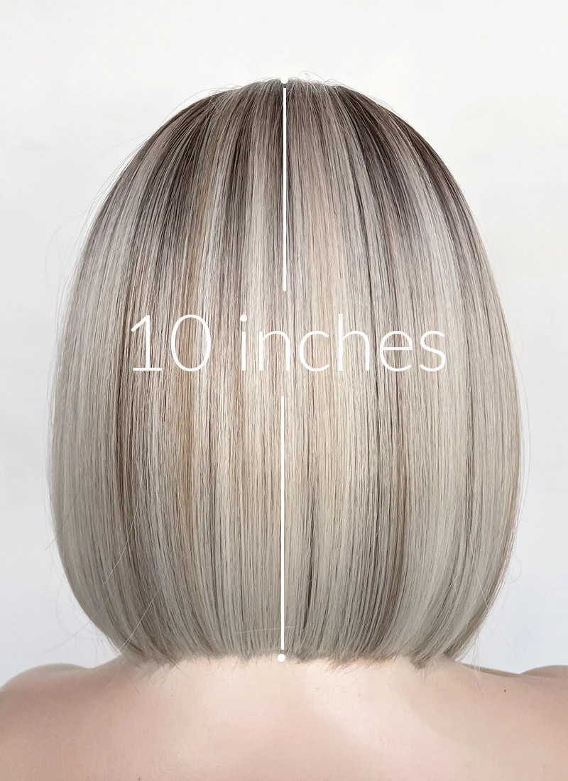 Mixed Blonde With Dark Roots Straight 13" x 6" Bob Lace Top Kanekalon Synthetic Hair Wig LFS059 - Image 6