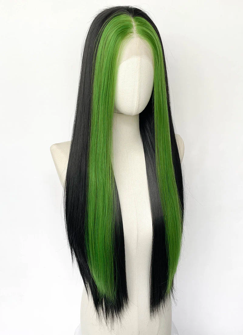 Black And Green Money Piece Straight Lace Front Synthetic Wig LN6046 - Image 2