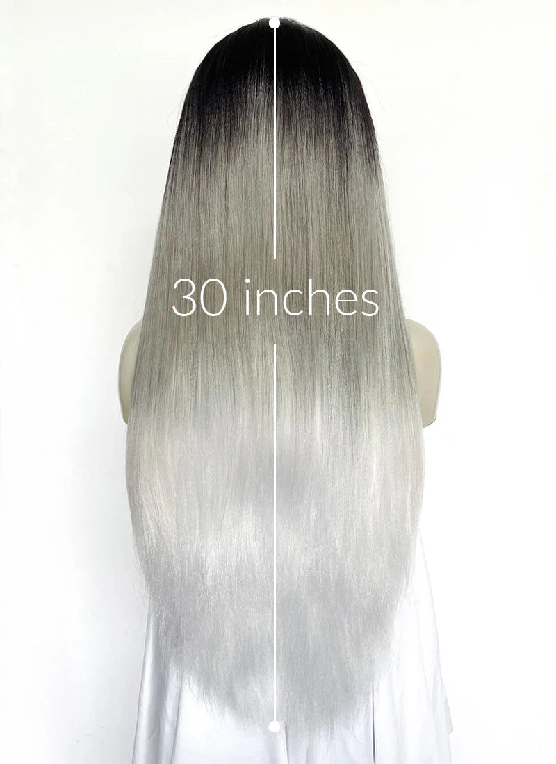 Black Grey White Ombre Straight Yaki Lace Front Synthetic Hair Wig LN6050 - Image 6