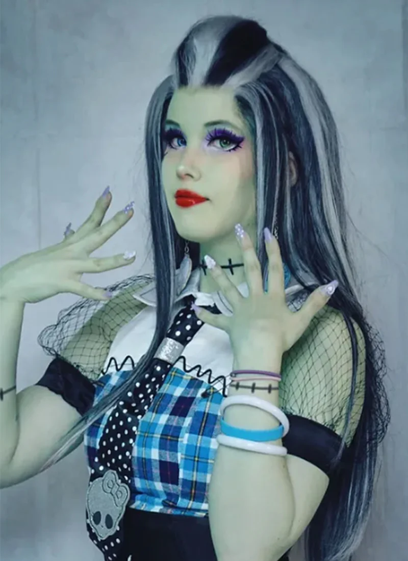 Monster High Frankie Stein Black With Silver Grey Highlights Straight Lace Front Synthetic Wig LW4030 - Image 2