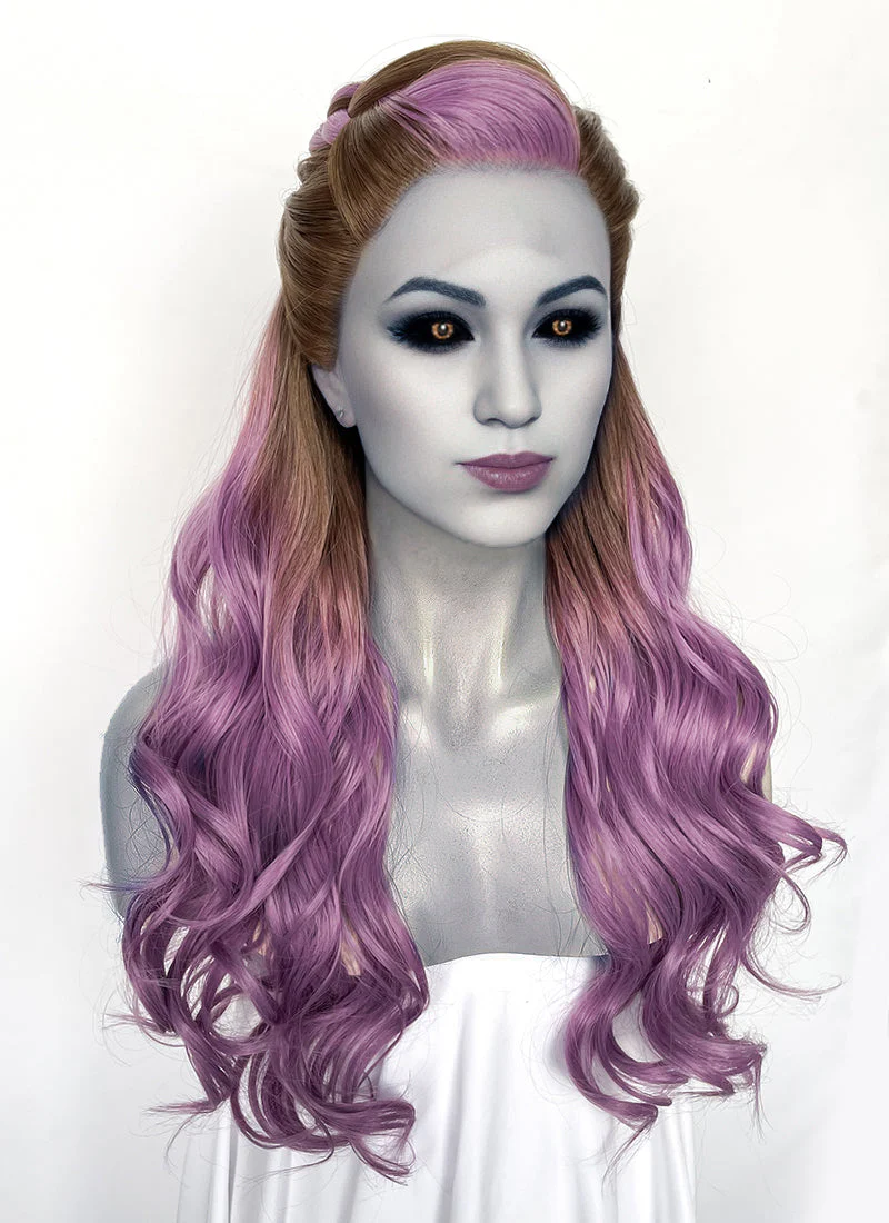Baldur's Gate 3 Alfira Wavy Brown Mixed Purple Lace Front Synthetic Wig LW4047 - Image 4