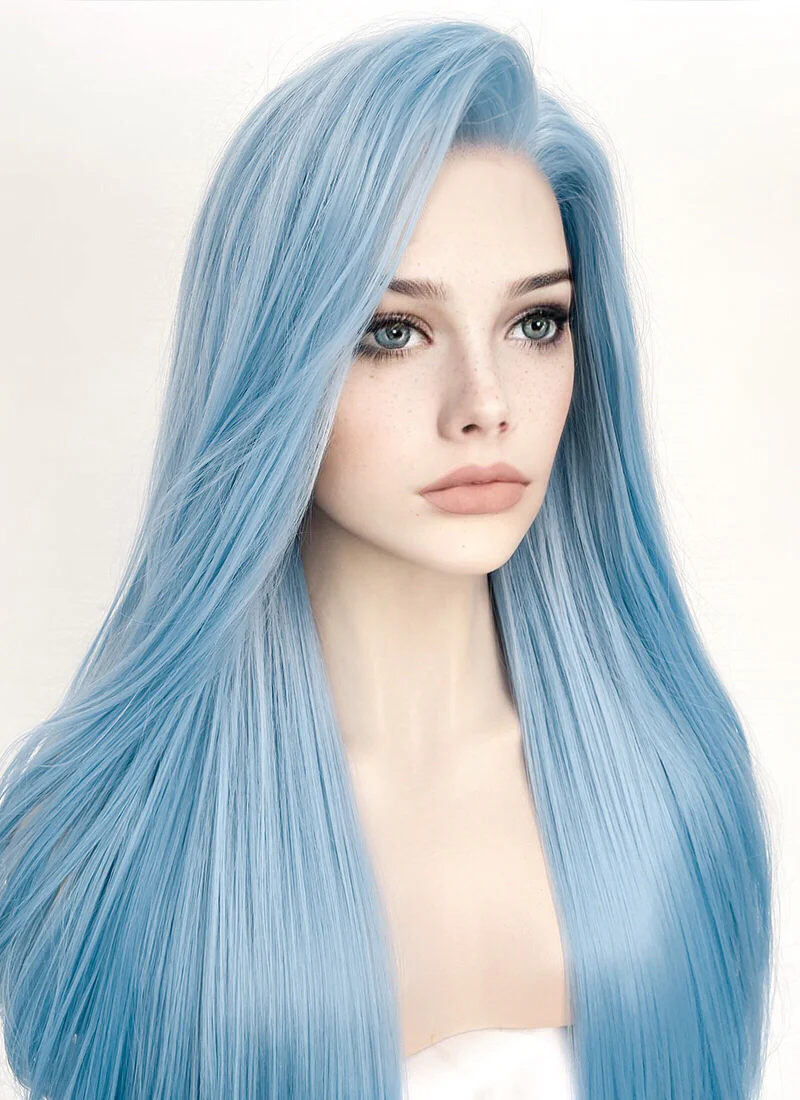 Pastel Blue Straight Lace Front Synthetic Wig LW769B - Image 4