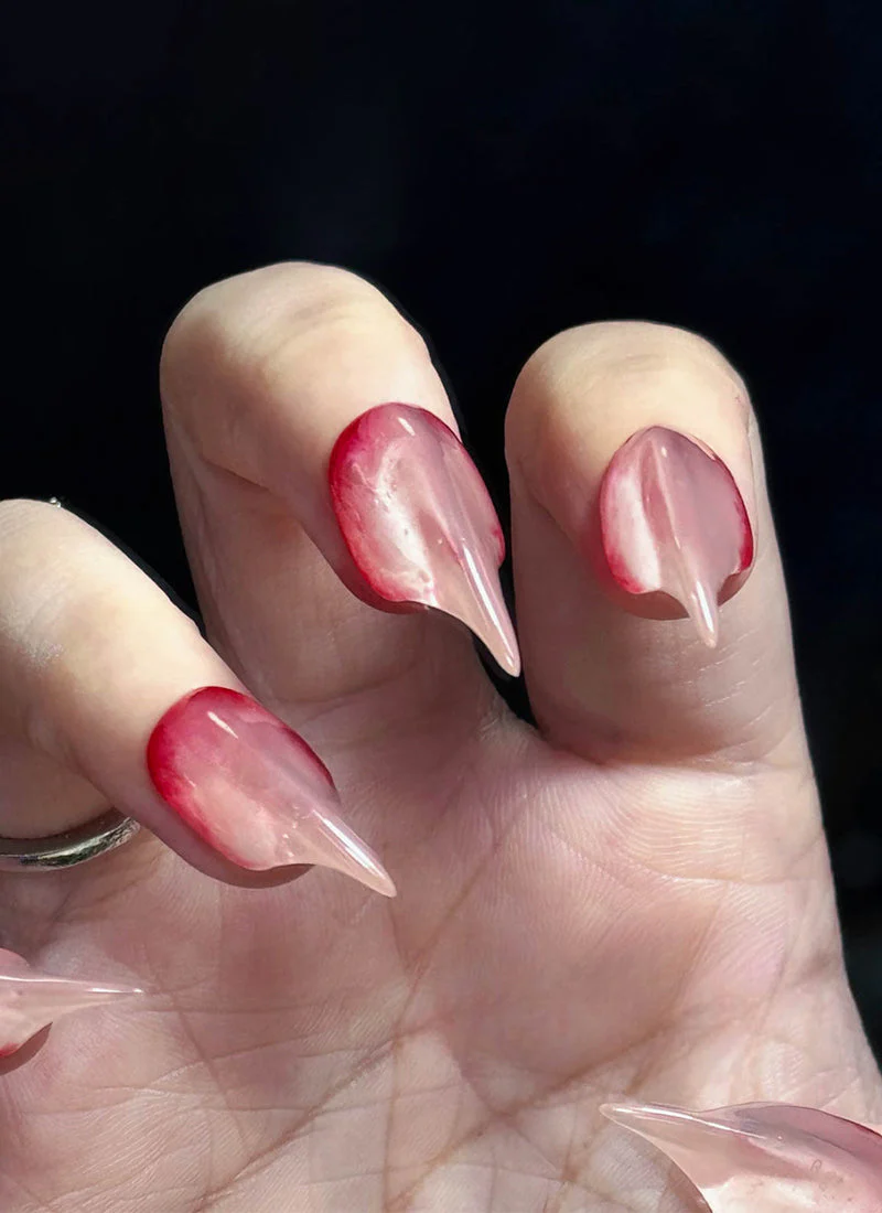 3D Blood Effect Gothic Edgy Nude Fantasy Claw Handmade Press-On Nails NF064 - Image 3