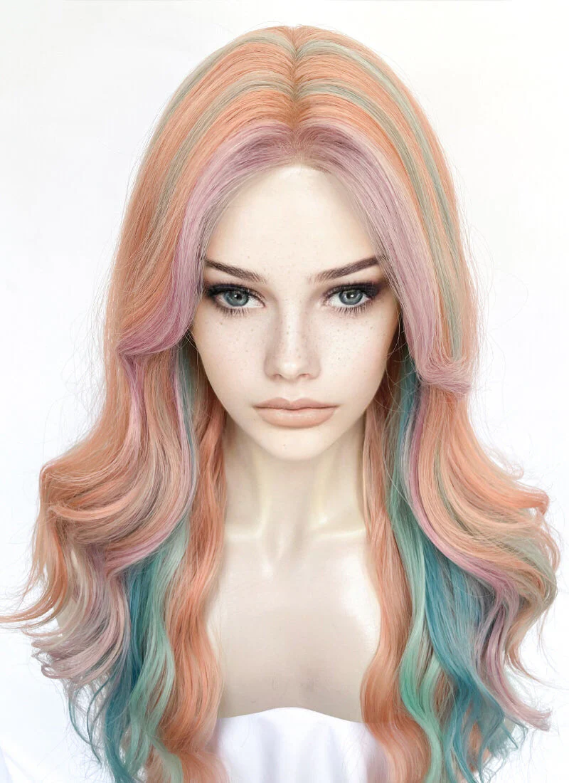 Pink Rainbow Color Wavy Synthetic Wig NL087 - Image 3